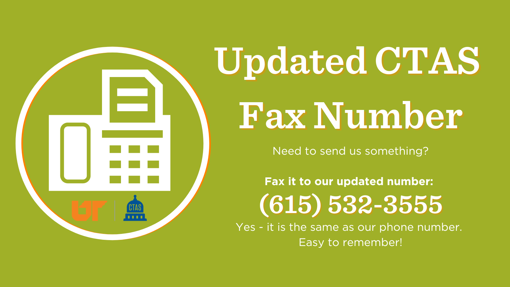 image of fax machine and text about updated fax number